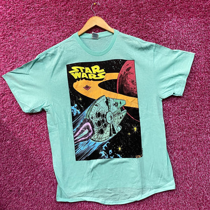 Star Wars The Millennium Falcon Amazing Graphic Design Vintage Style Teal T-Shirt XL