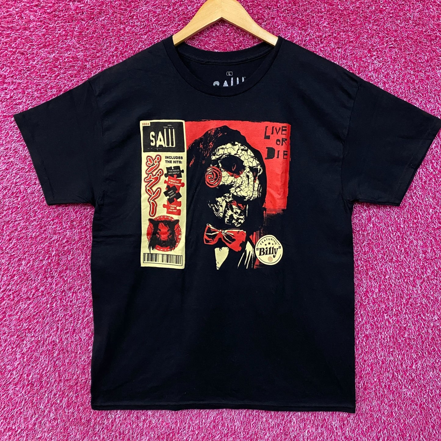 Saw Billy the Puppet Live Or Die Horror Movie T-Shirt Large