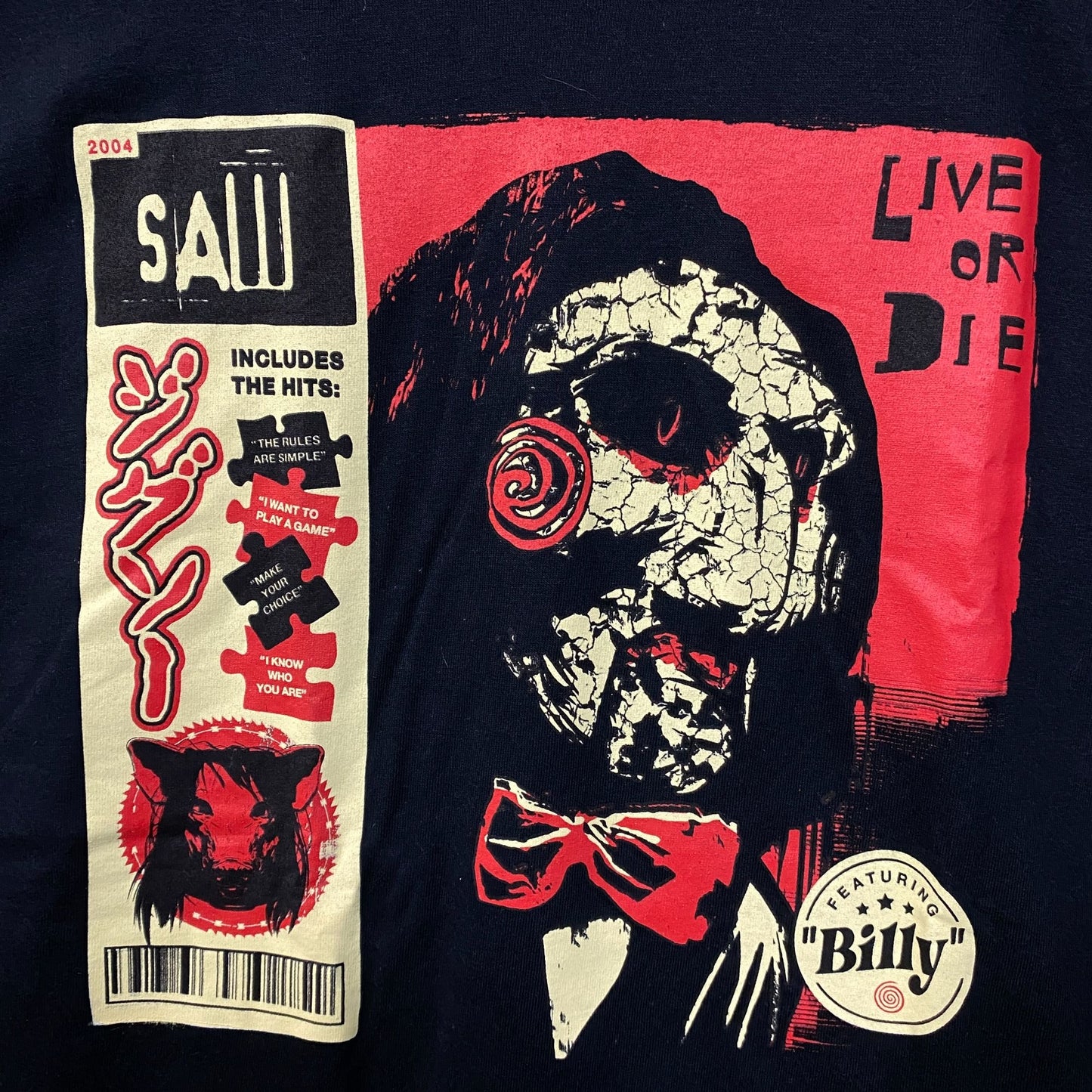 Saw Billy the Puppet Live Or Die Horror Movie T-Shirt Large