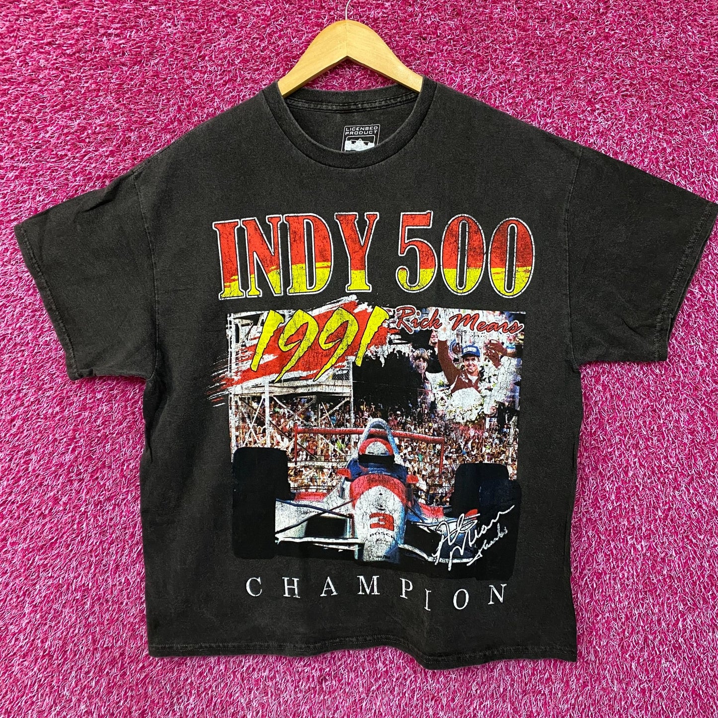 Indycar Racing Indy 500 Champion Rick Mears 1991 Victory Graphic T-Shirt Medium