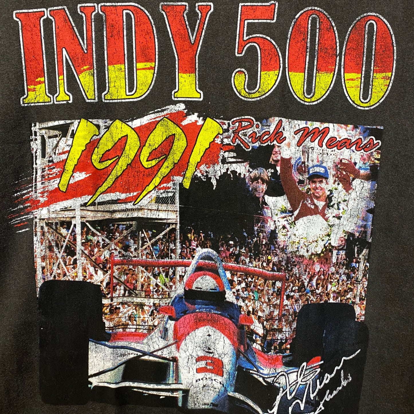 Indycar Racing Indy 500 Champion Rick Mears 1991 Victory Graphic T-Shirt Medium
