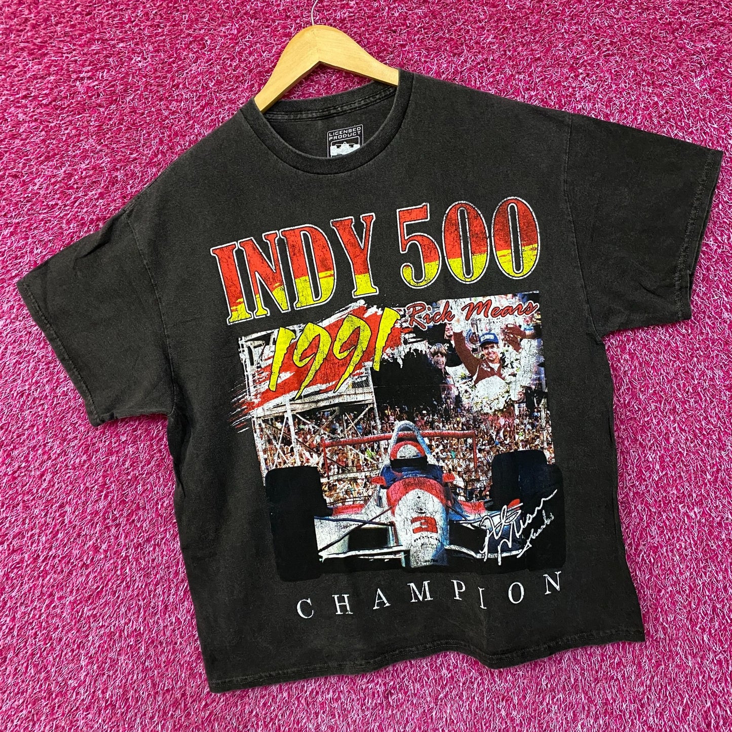 Indycar Racing Indy 500 Champion Rick Mears 1991 Victory Graphic T-Shirt Medium