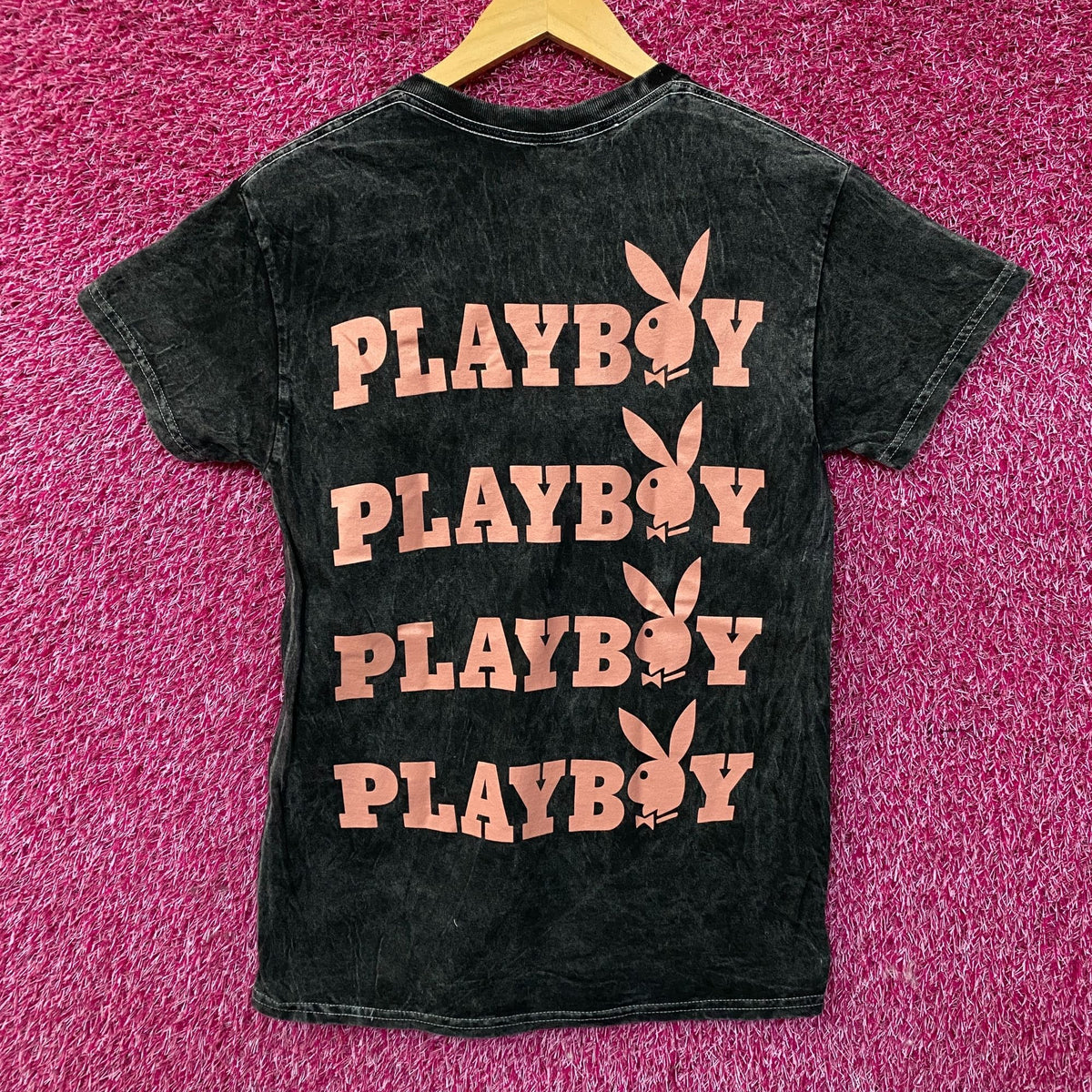 Playboy Stacked Logo Acid Wash Graphic T-Shirt Small