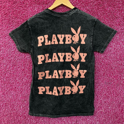Playboy Stacked Logo Acid Wash Graphic T-Shirt Small