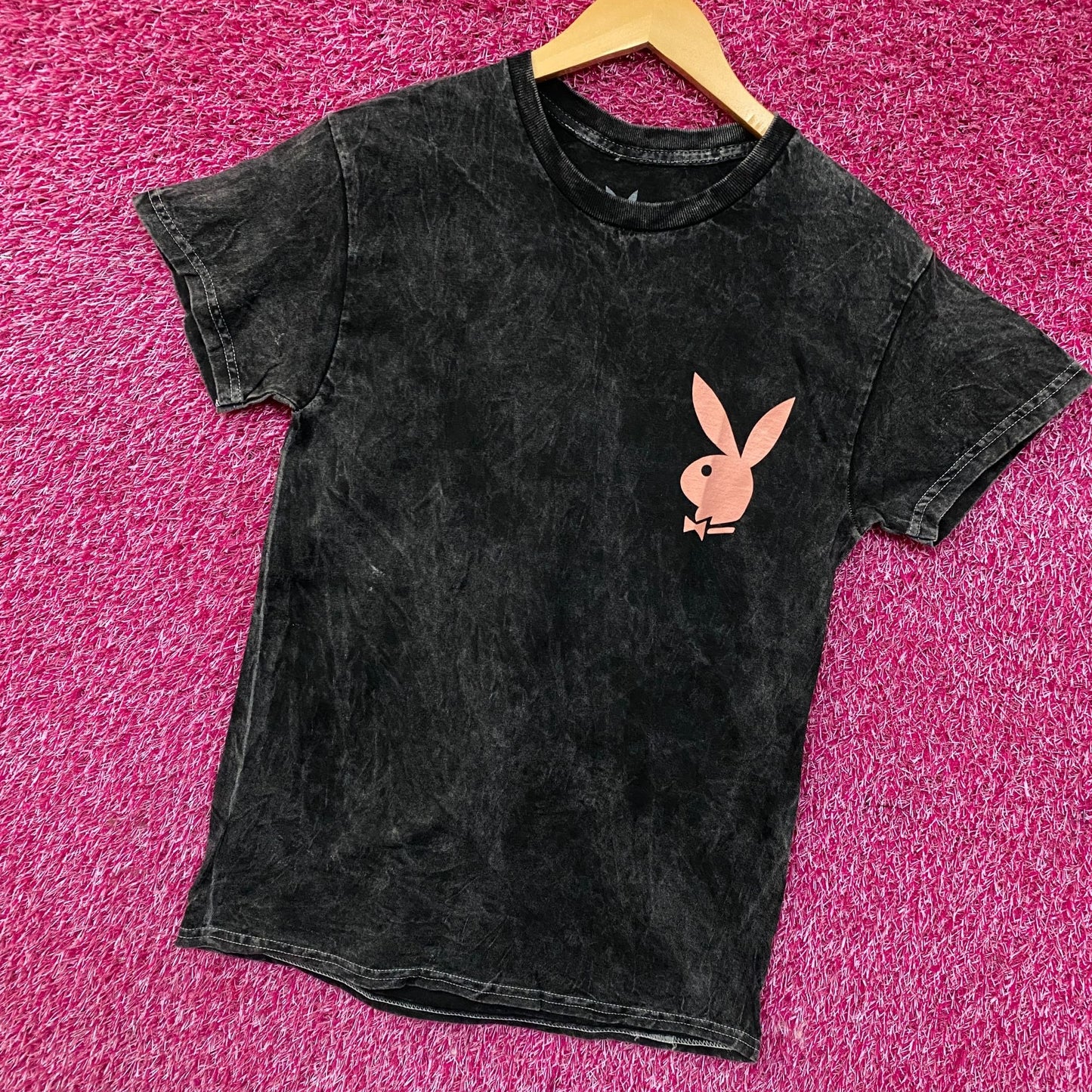 Playboy Stacked Logo Acid Wash Graphic T-Shirt Small