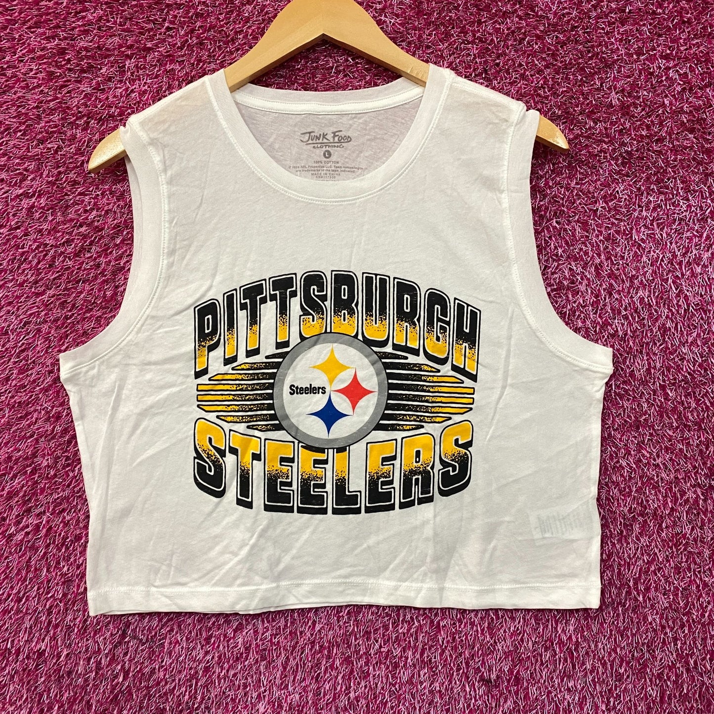 Junk Food Pittsburgh Steelers Football Cropped Sleeveless T-Shirt Large