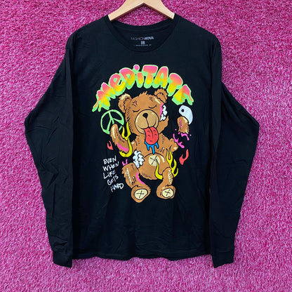 Fashion Nova Meditate Bear Long Sleeve Tee Large