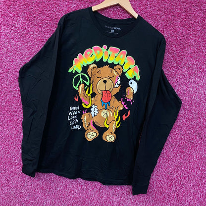 Fashion Nova Meditate Bear Long Sleeve Tee Large