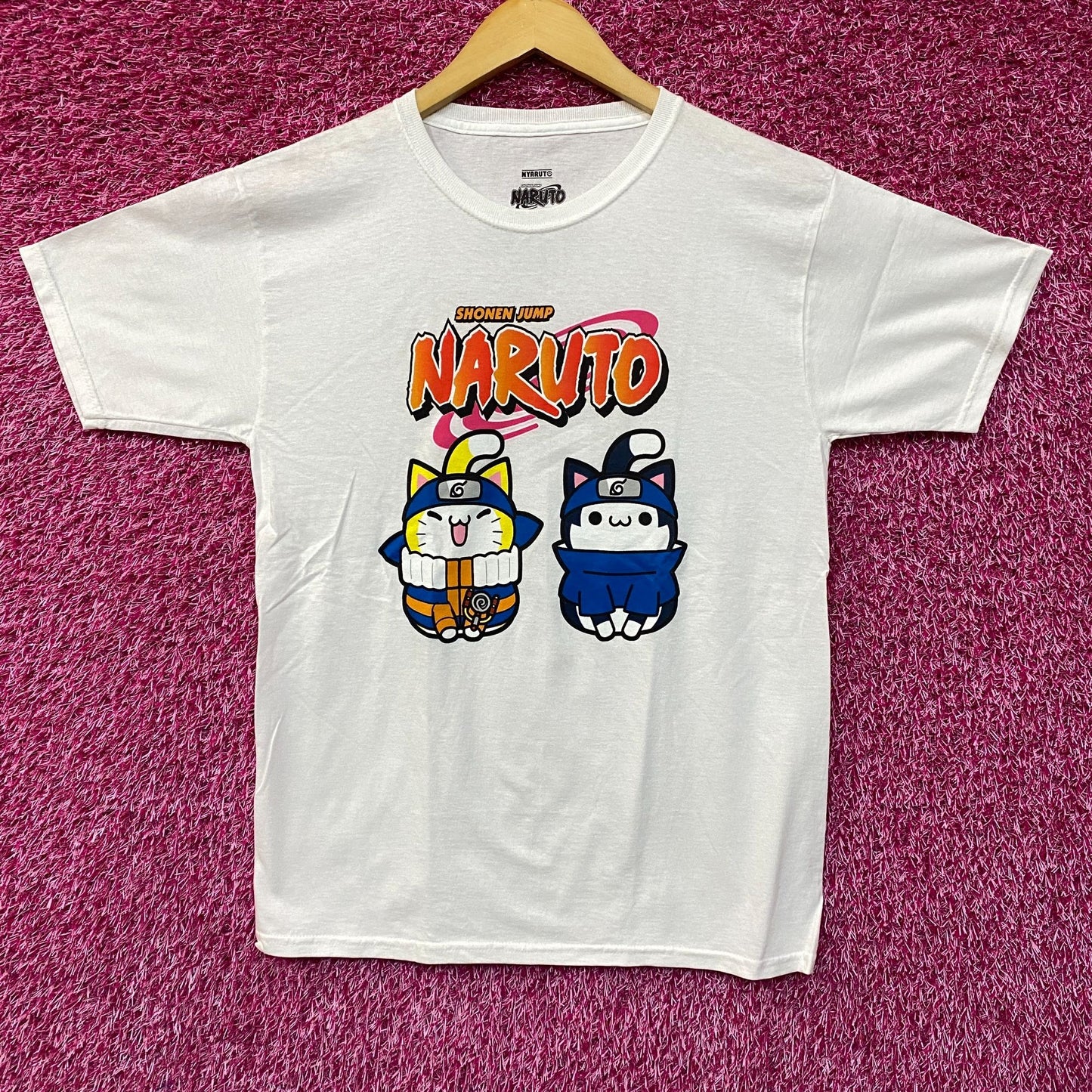 Naruto Nyaruto Sasuke and Uzumaki Logo Graphic T-Shirt SM