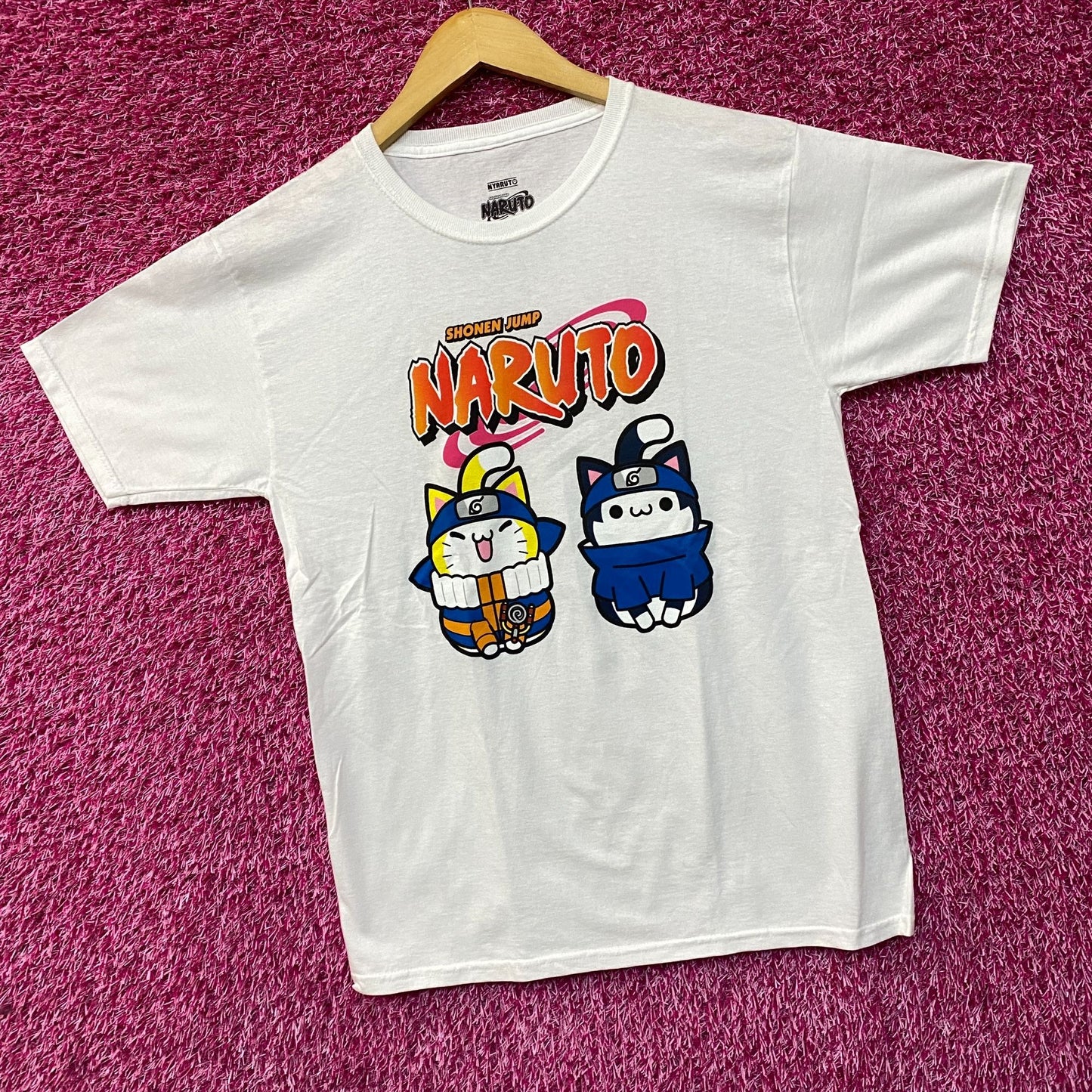 Naruto Nyaruto Sasuke and Uzumaki Logo Graphic T-Shirt SM