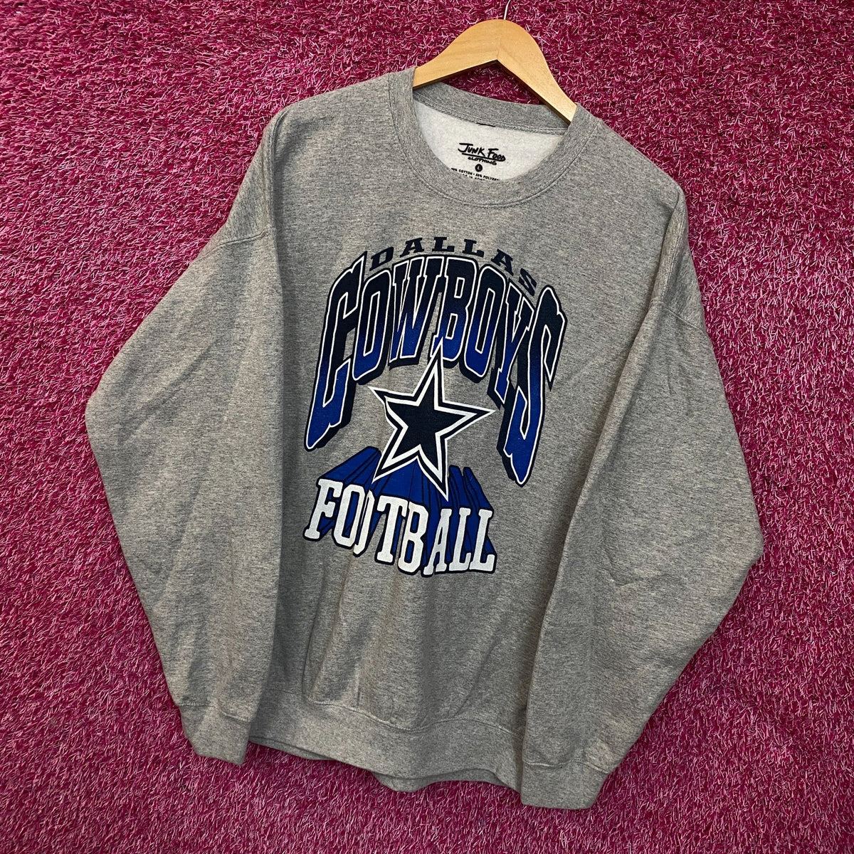 Junk Food Clothing Cowboy Dallas Heathered Gray Crewneck Pullover Sweatshirt Large