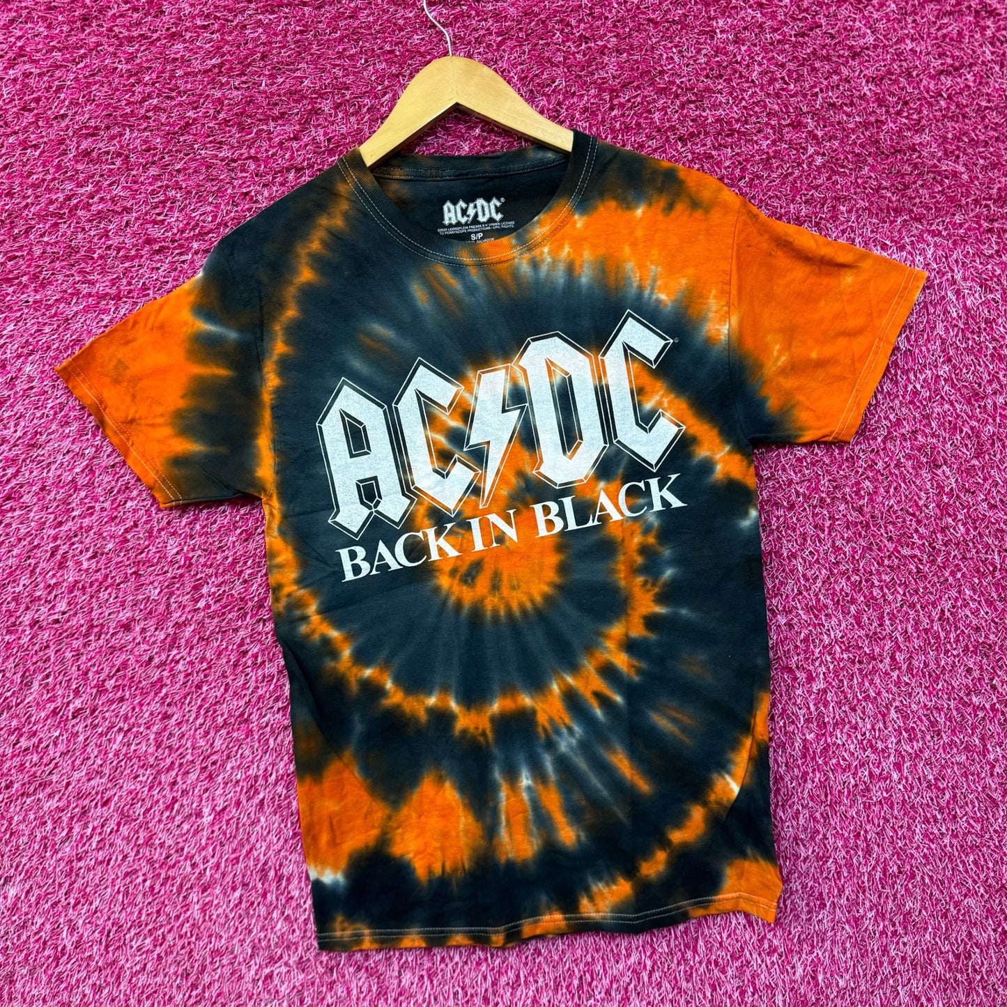 AC/DC Back in Black Spellout Heavy Metal Halloween Tie Dye Small