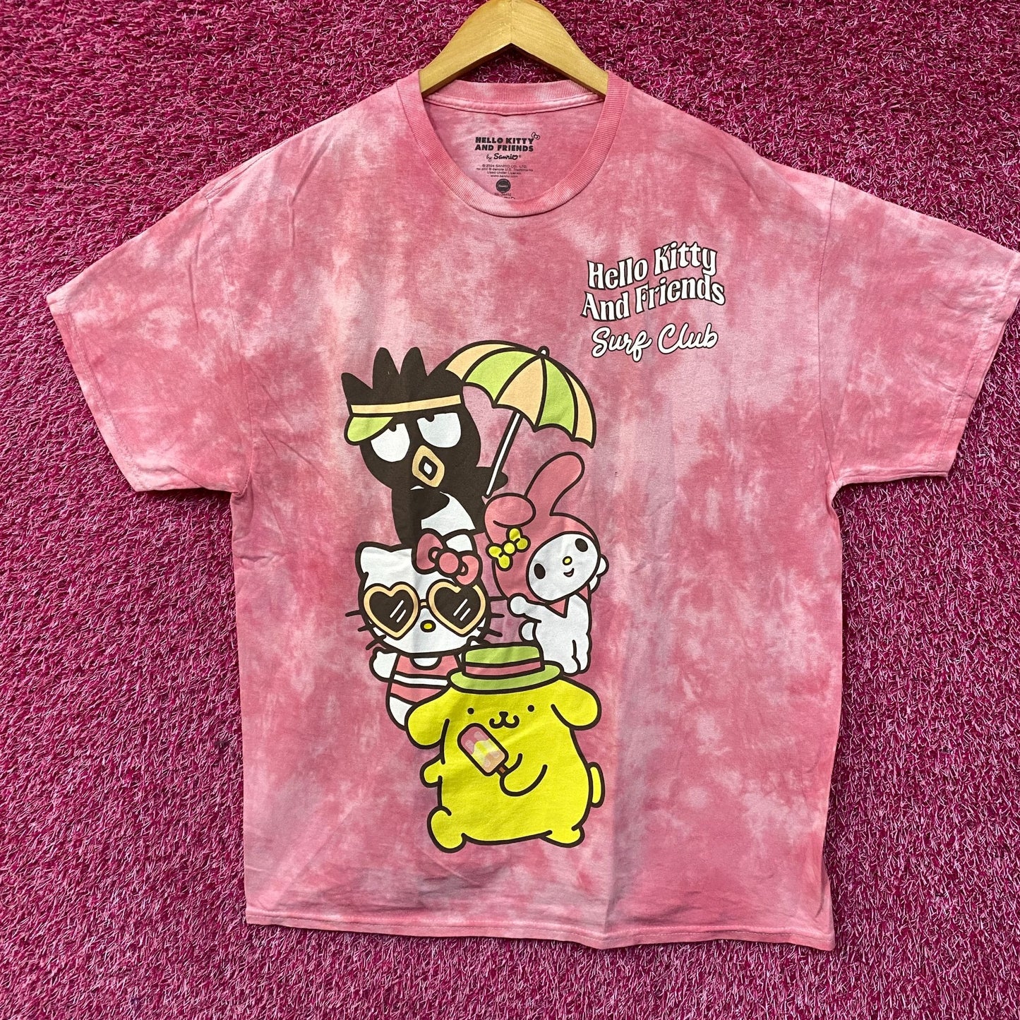 Sanrio Hello Kitty And Friends Surf Club Pink Tie Dye T-Shirt Extra Large