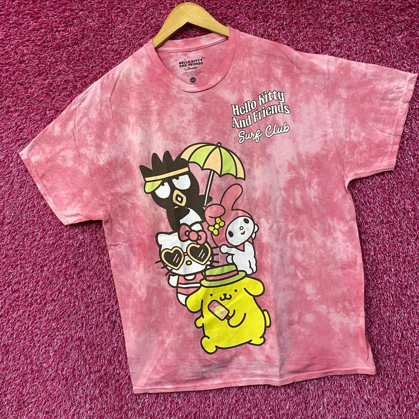 Sanrio Hello Kitty And Friends Surf Club Pink Tie Dye T-Shirt Extra Large