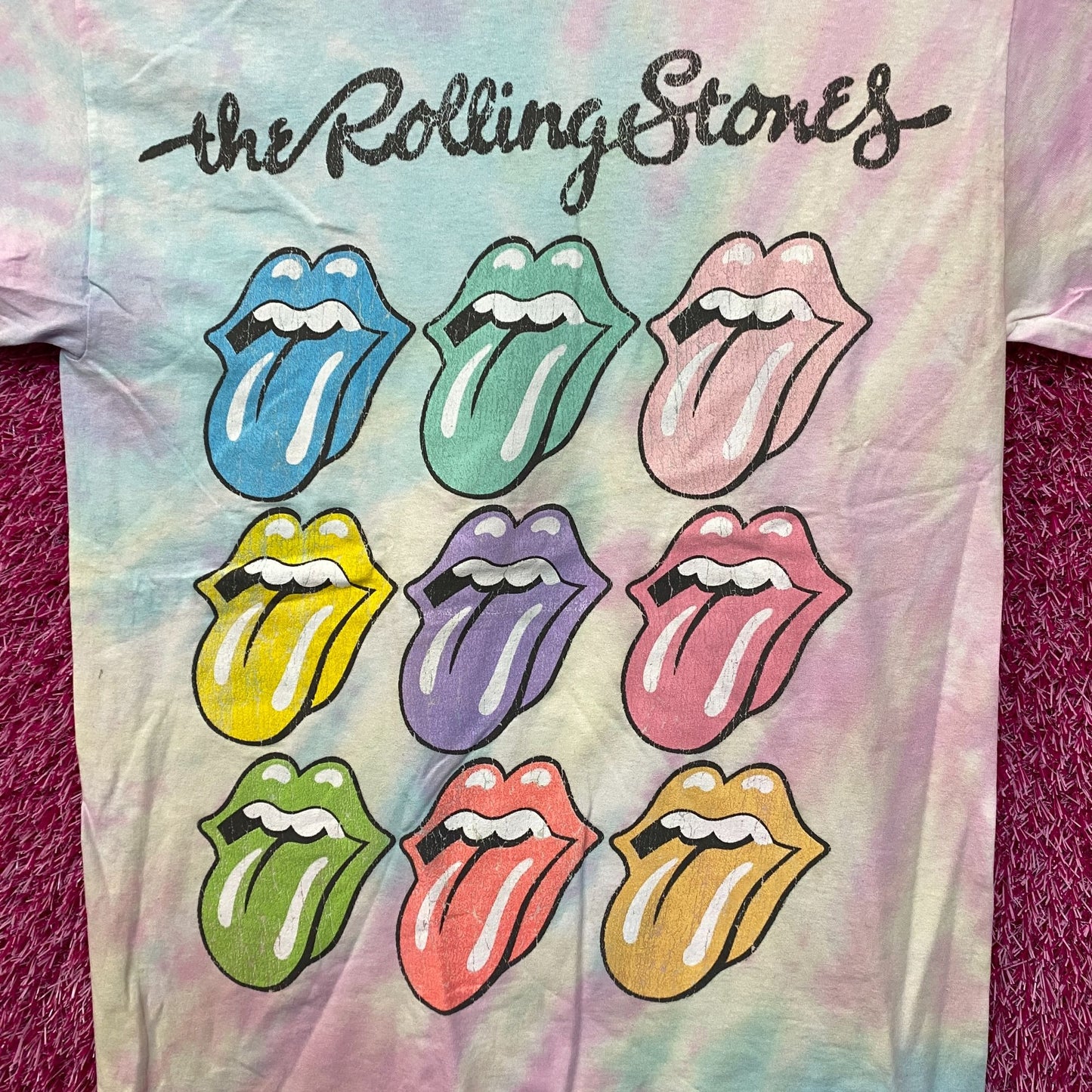 The Rolling Stones  Pastel Tie Dye Rock Tshirt size Small