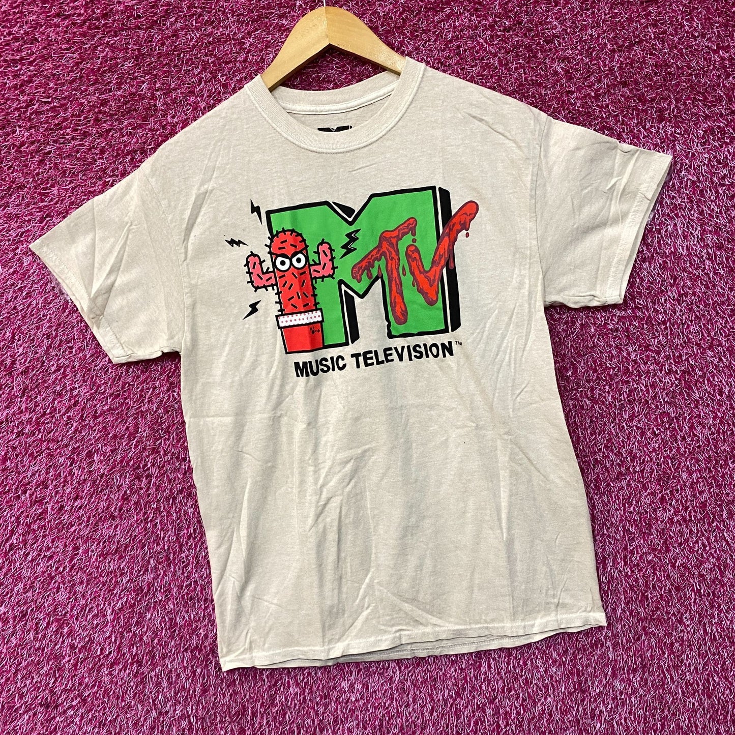 MTV Music Television Cactus Logo Beige T-Shirt Medium