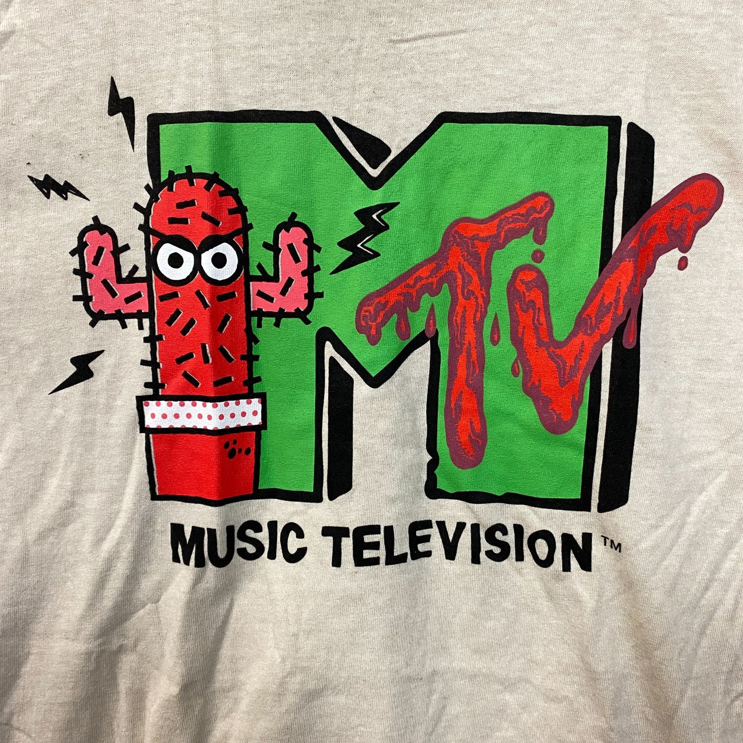MTV Music Television Cactus Logo Beige T-Shirt Medium