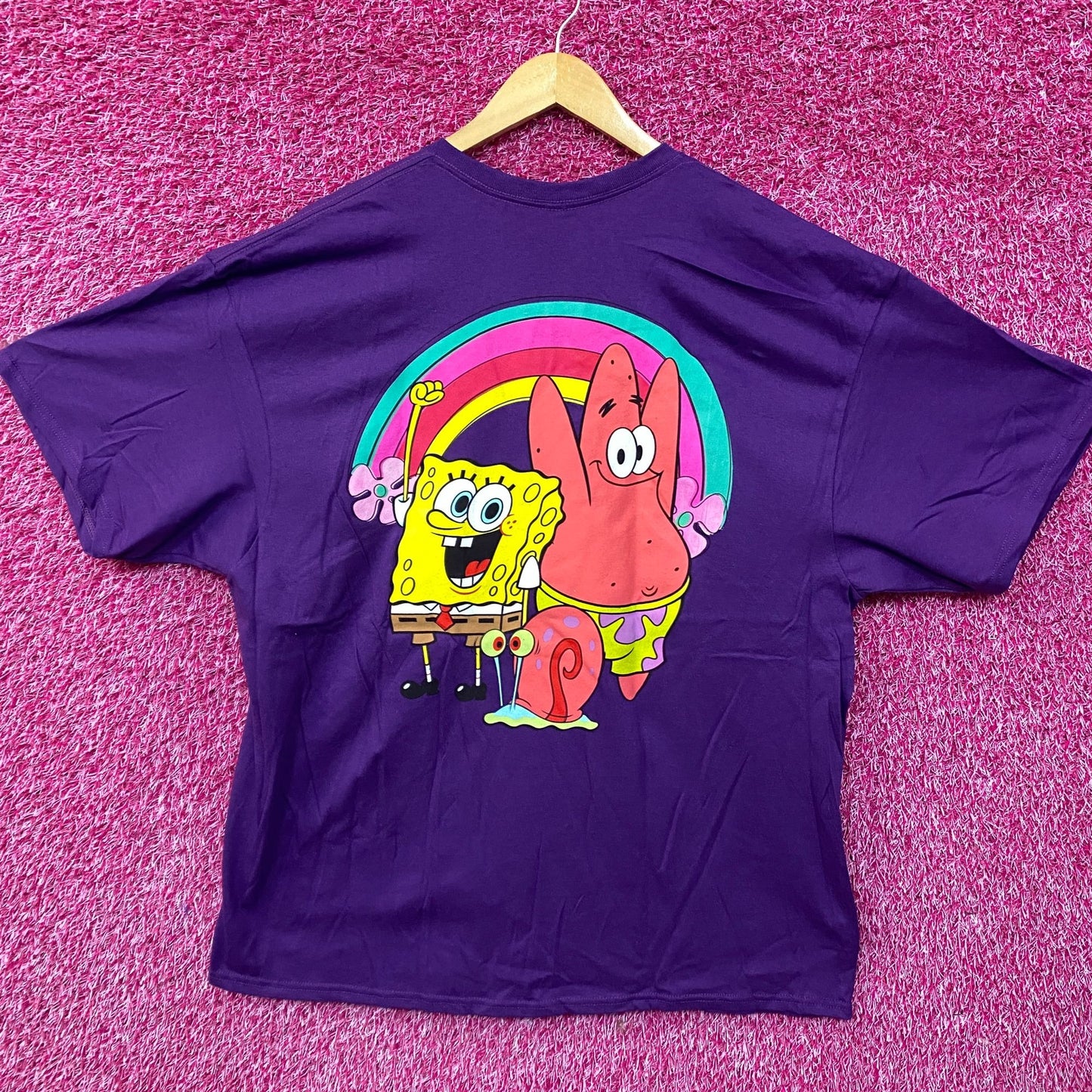 Nickelodeon I Love Spongebob Patrick Gary Rainbow Purple Heart T-Shirt 2XL