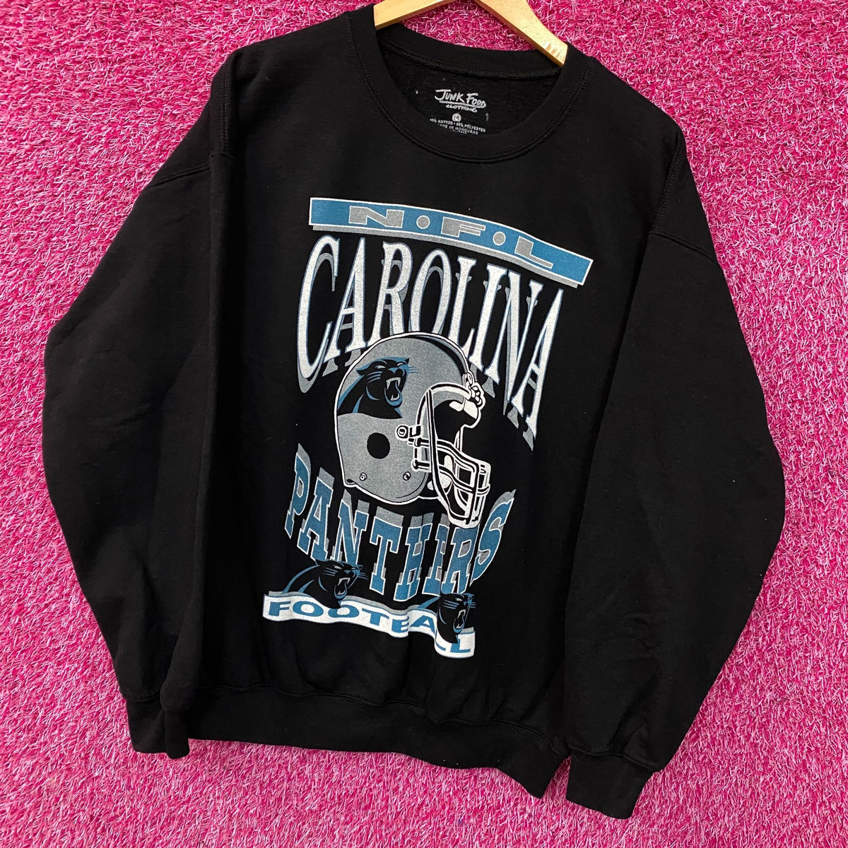 Junk Food Clothing NFL Carolina Panthers Helmet Logo Crew Fleece Medium