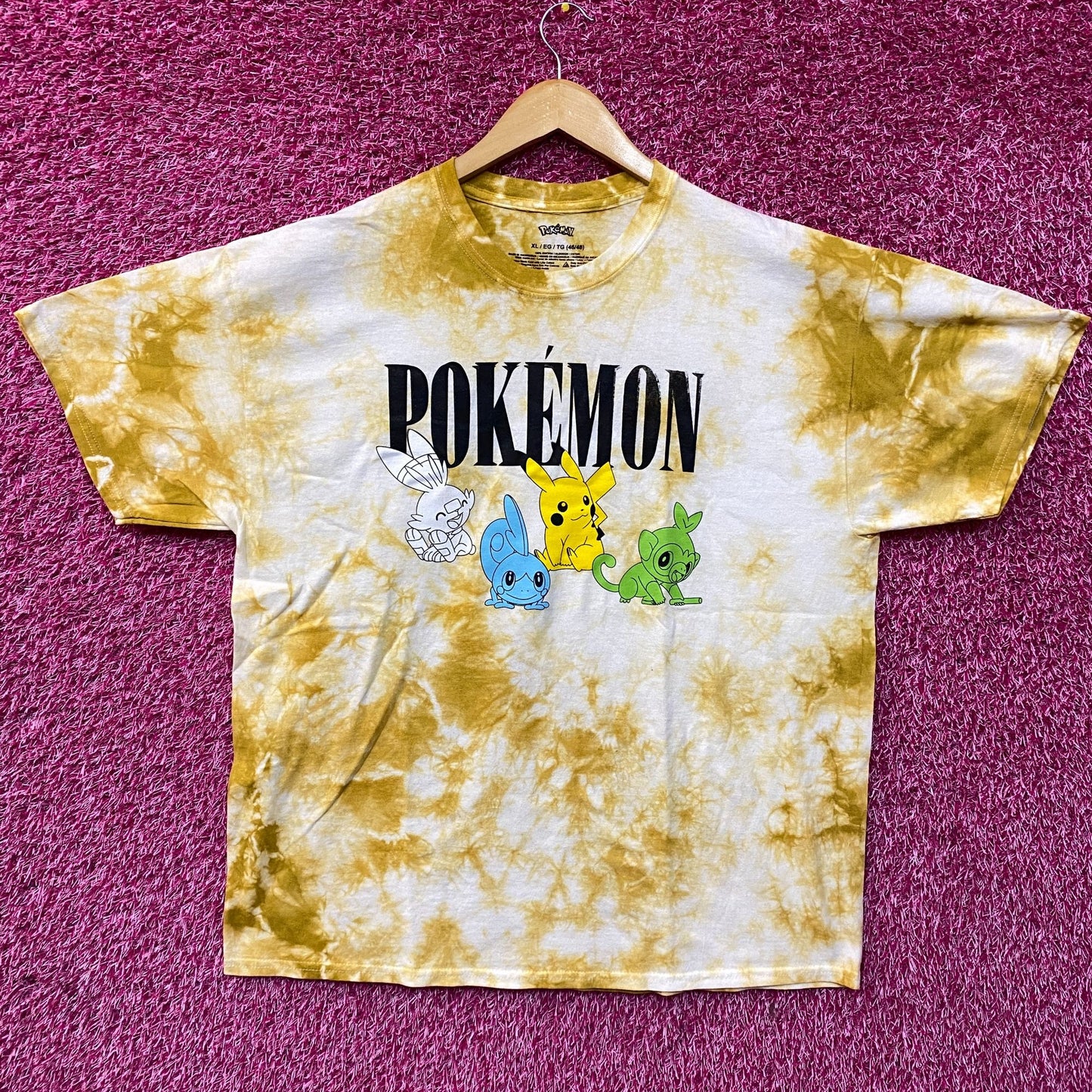 Pokemon Pikachu Grookey Scorbunny Sobble Gold Yellow Tie-Dye Shirt XL