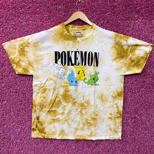 Pokemon Pikachu Grookey Scorbunny Sobble Gold Yellow Tie-Dye Shirt XL