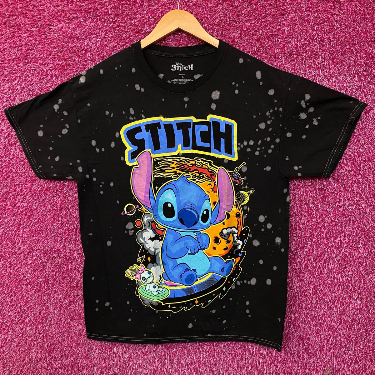 Disney Lilo & Stitch Bleach Dyed Stitch and Scrump T-Shirt Large