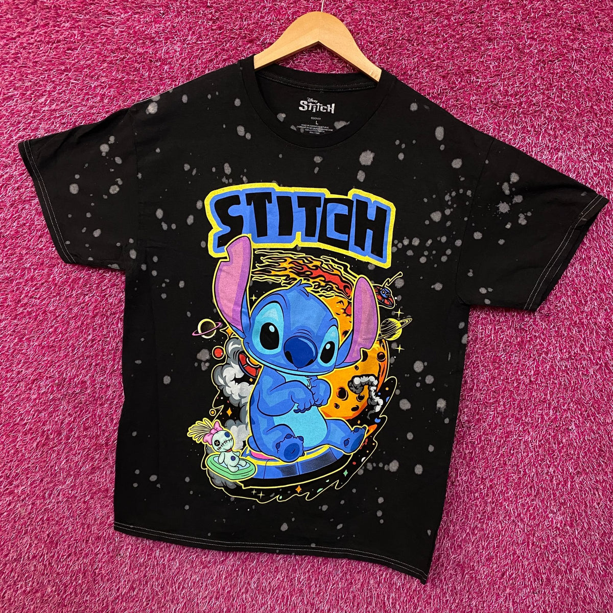 Disney Lilo & Stitch Bleach Dyed Stitch and Scrump T-Shirt Large