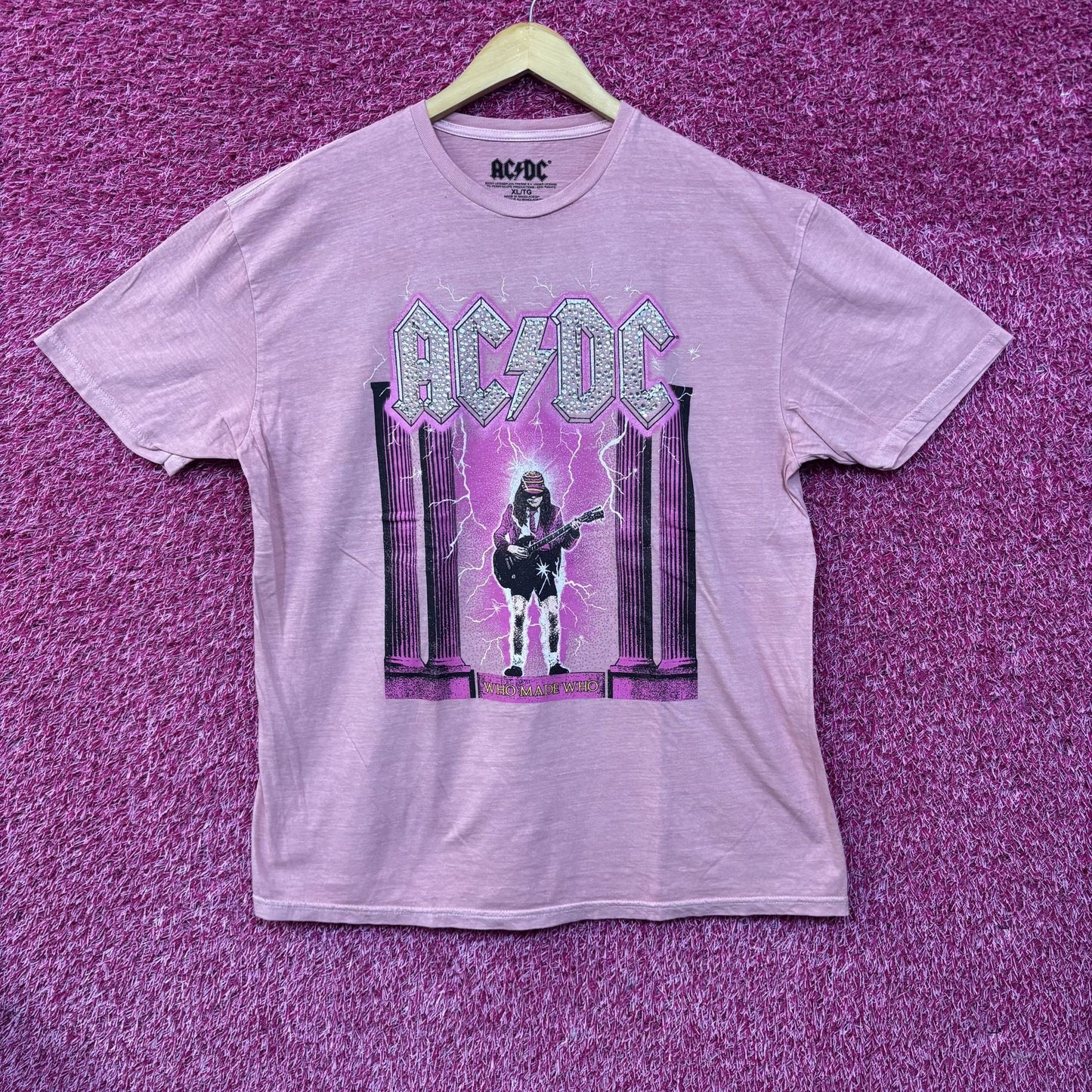 AC/DC Who Made Who Rock Pink Rhinestone T-Shirt XL