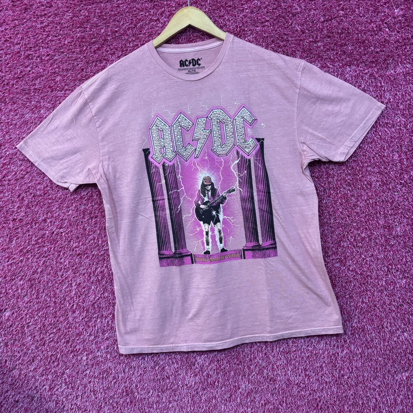 AC/DC Who Made Who Rock Pink Rhinestone T-Shirt XL