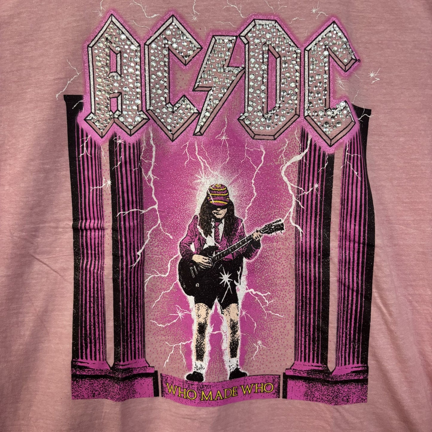 AC/DC Who Made Who Rock Pink Rhinestone T-Shirt XL