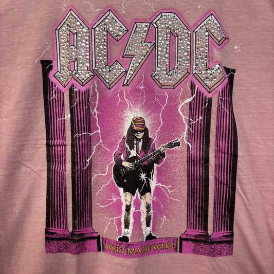 AC/DC Who Made Who Rock Pink Rhinestone T-Shirt XL