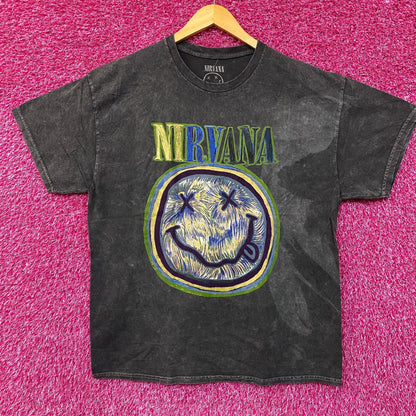 Nirvana Dead Smiley Face Acid Wash Grunge T-Shirt XL