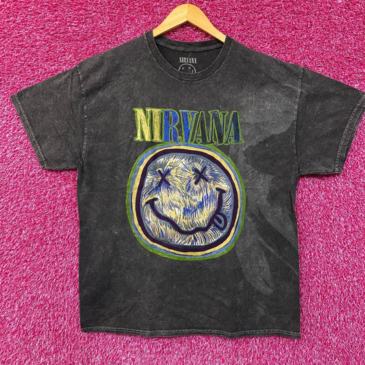 Nirvana Dead Smiley Face Acid Wash Grunge T-Shirt XL
