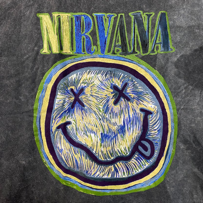 Nirvana Dead Smiley Face Acid Wash Grunge T-Shirt XL