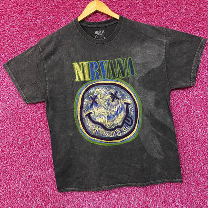 Nirvana Dead Smiley Face Acid Wash Grunge T-Shirt XL