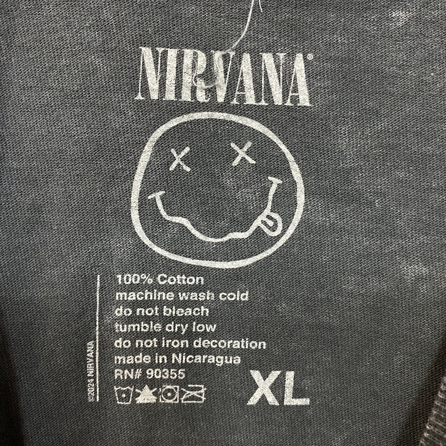 Nirvana Dead Smiley Face Acid Wash Grunge T-Shirt XL