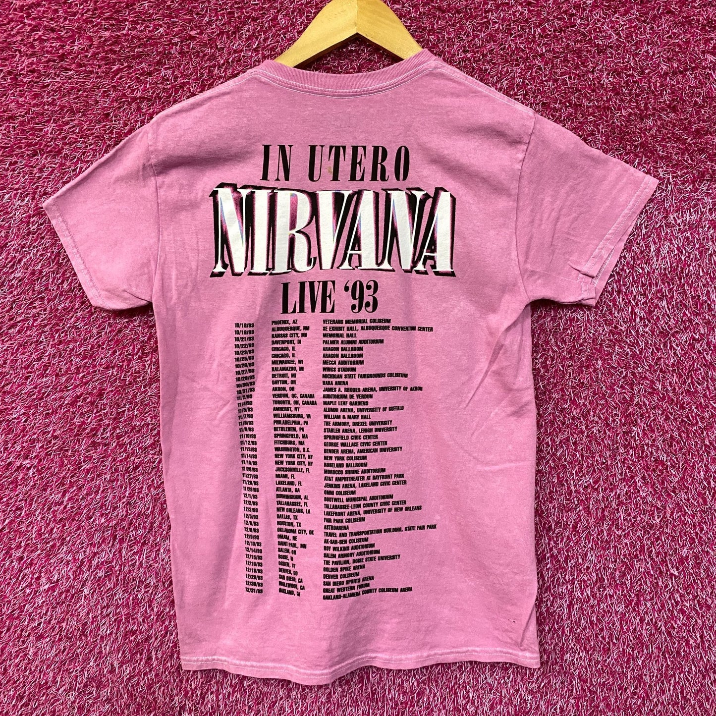 Nirvana In Utero Live 93 Rock Tour Dates Grunge Band Tee S