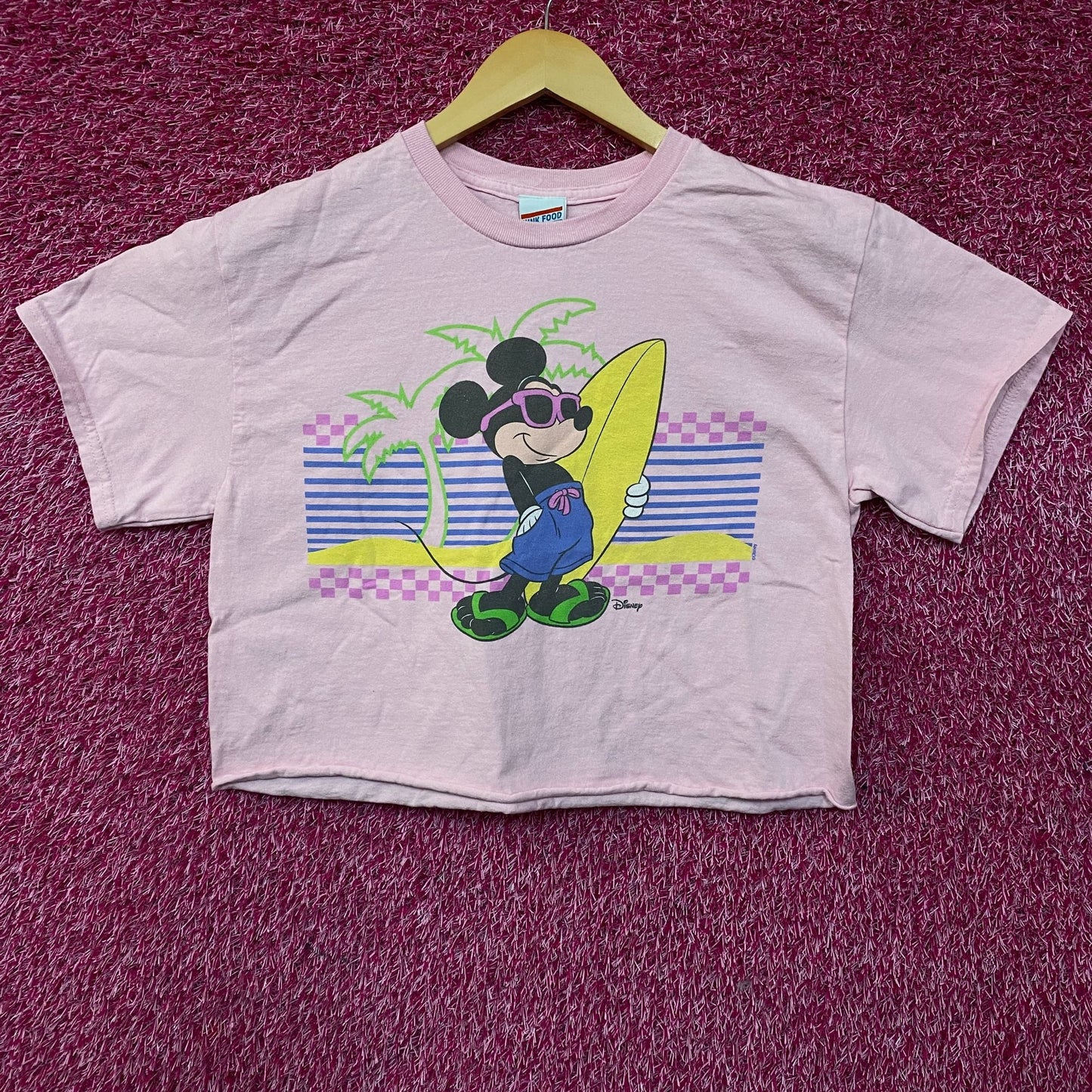 Junk Food Clothing Mickey Mouse Surf Flea Market Pink Crop T-Shirt Small
