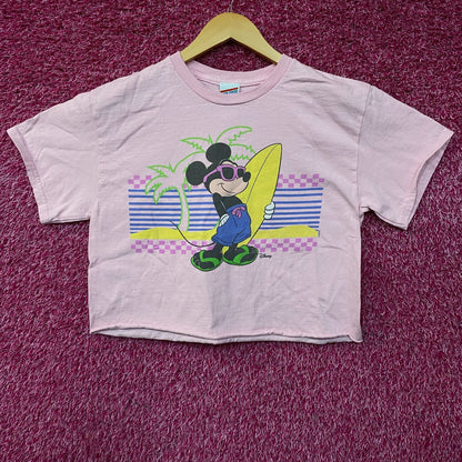 Junk Food Clothing Mickey Mouse Surf Flea Market Pink Crop T-Shirt Small