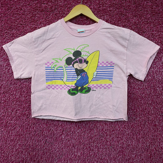 Junk Food Clothing Mickey Mouse Surf Flea Market Pink Crop T-Shirt Small