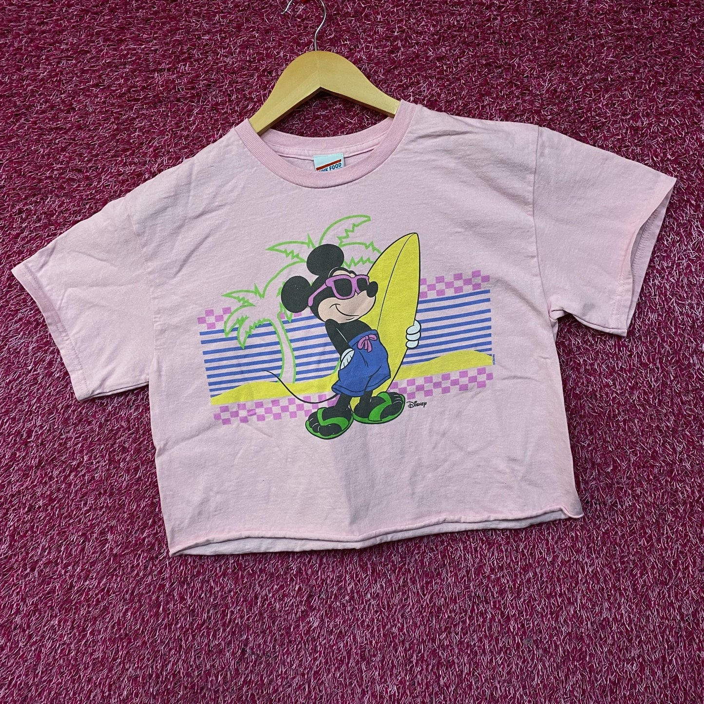 Junk Food Clothing Mickey Mouse Surf Flea Market Pink Crop T-Shirt Small