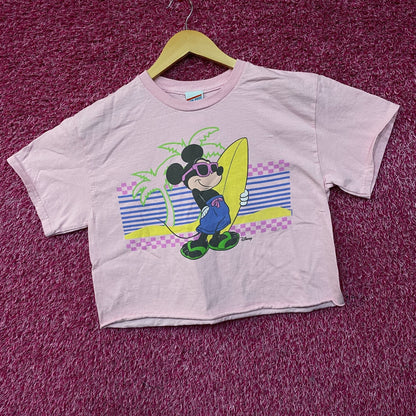 Junk Food Clothing Mickey Mouse Surf Flea Market Pink Crop T-Shirt Small
