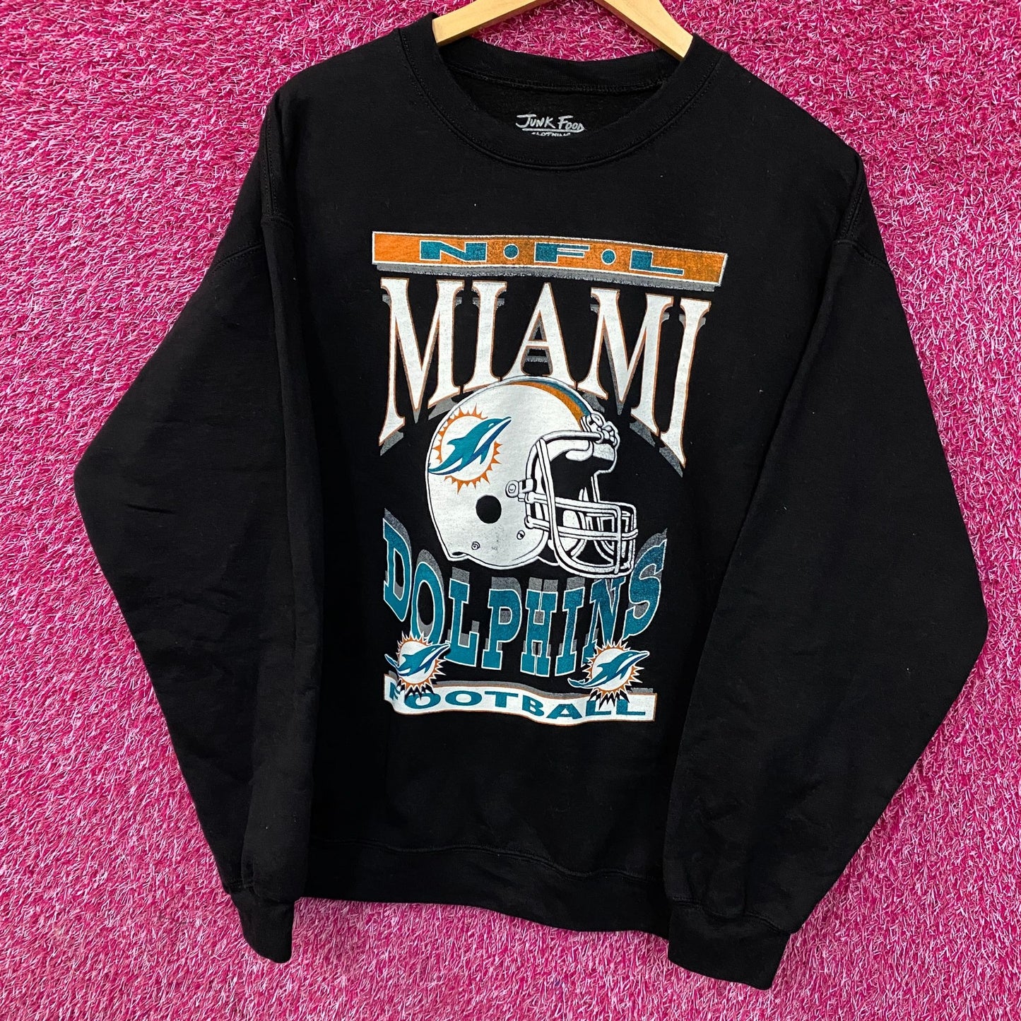 Junk Food Clothing Miami Dolphins Helmet Logo Crewneck Sweatshirt Medium