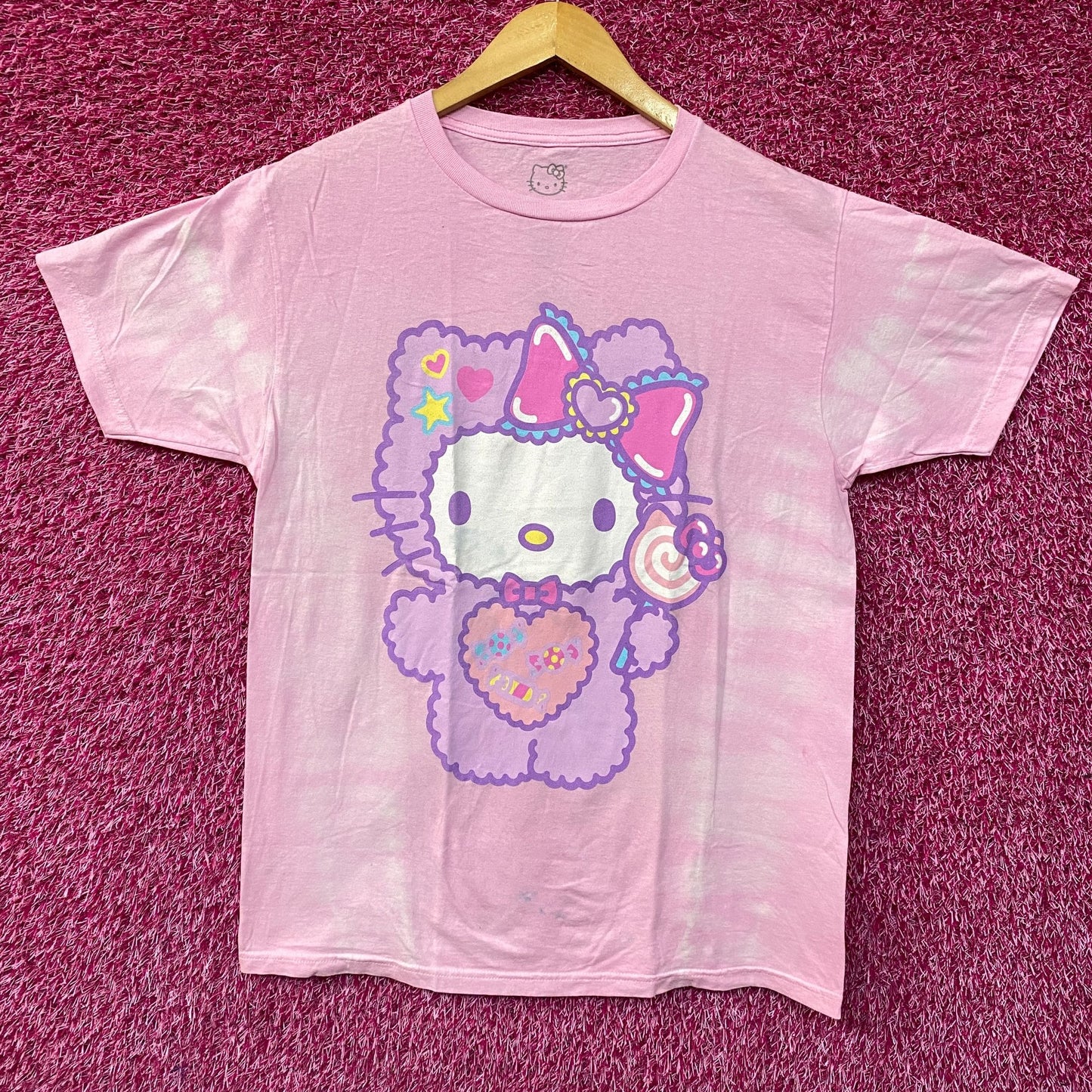 Sanrio Hello Kitty Fuzzy Pajamas Graphic Design Pink T-Shirt Medium