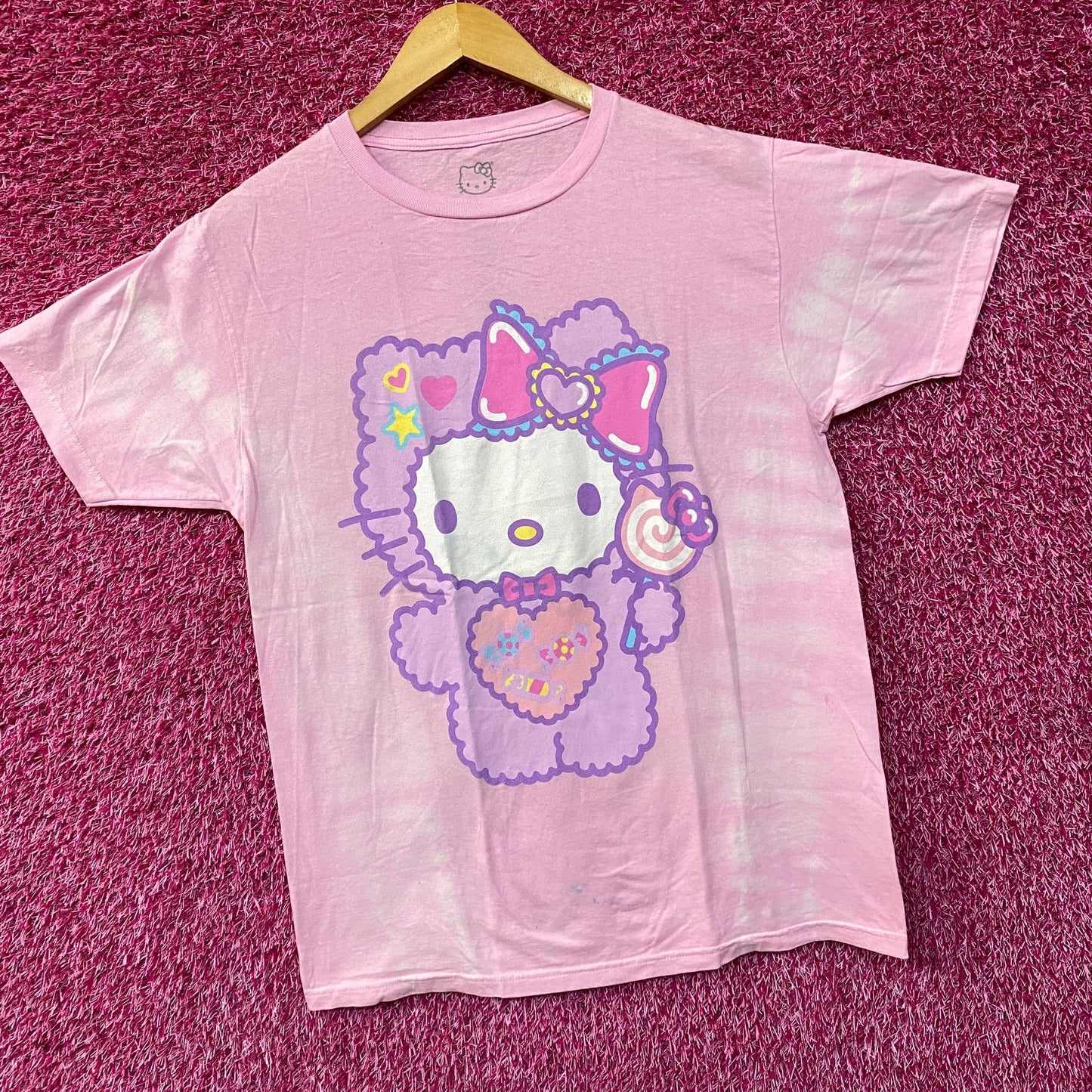 Sanrio Hello Kitty Fuzzy Pajamas Graphic Design Pink T-Shirt Medium