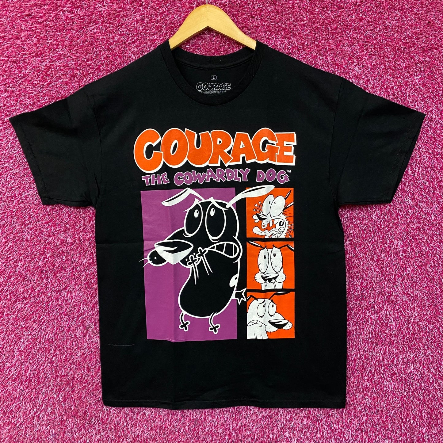 Courage The Cowardly Dog Grid Design Retro Style Classic Cartoon T-Shirt Large