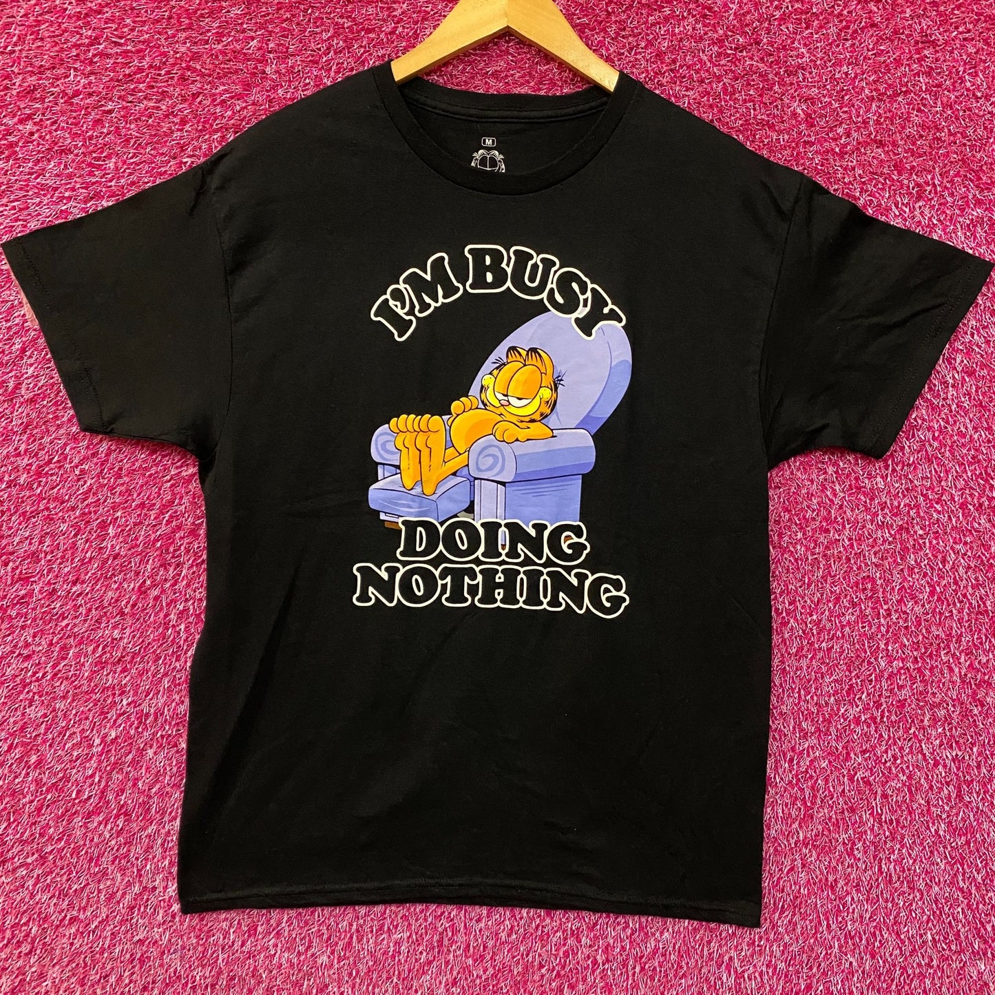 Garfield I'm Busy Doing Nothing Graphic Design T-Shirt Medium