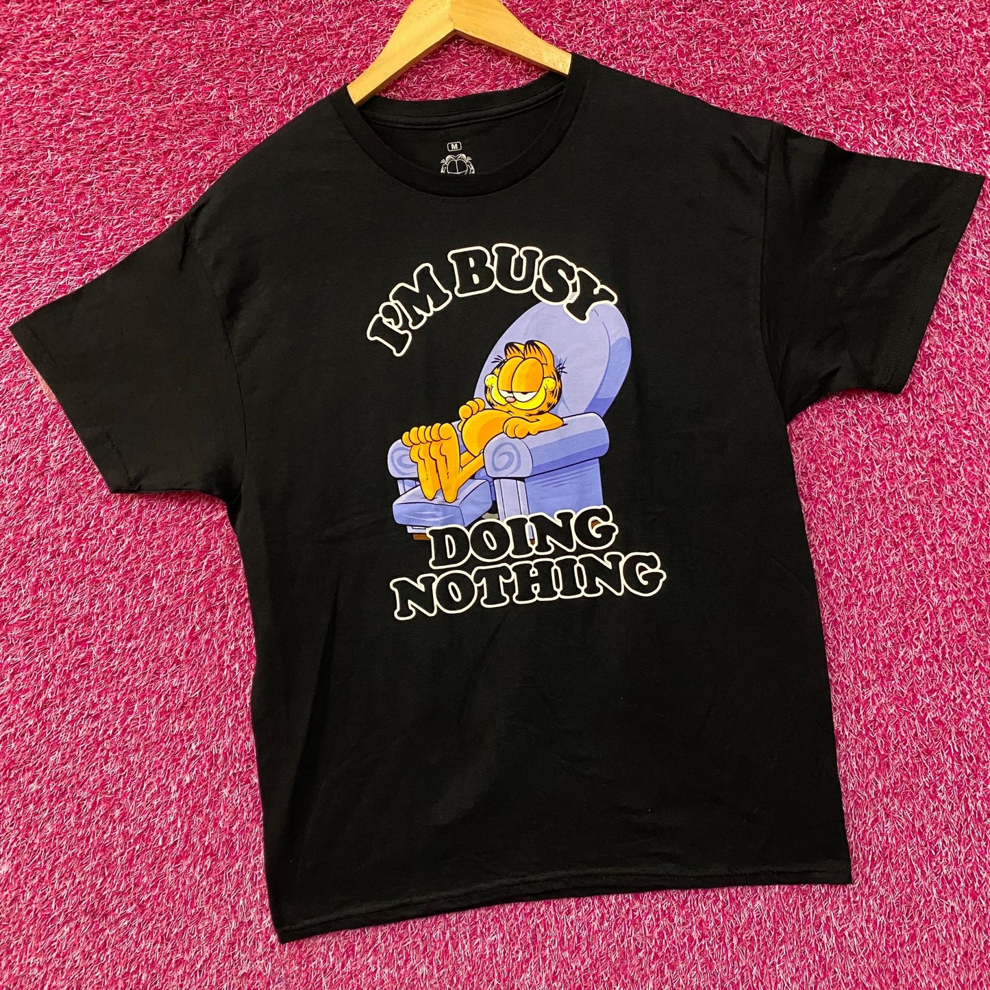 Garfield I'm Busy Doing Nothing Graphic Design T-Shirt Medium