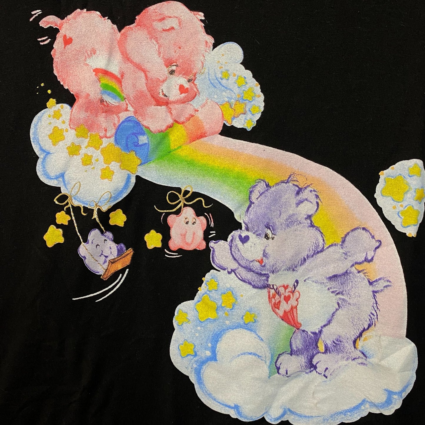 Care Bears Cheer Bear & Share Bear Rainbow & Stars T-Shirt Small