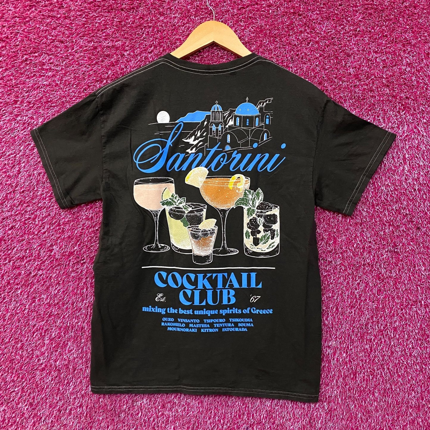 Strange Daze Santorini Cocktail Club Graphic T-Shirt Medium